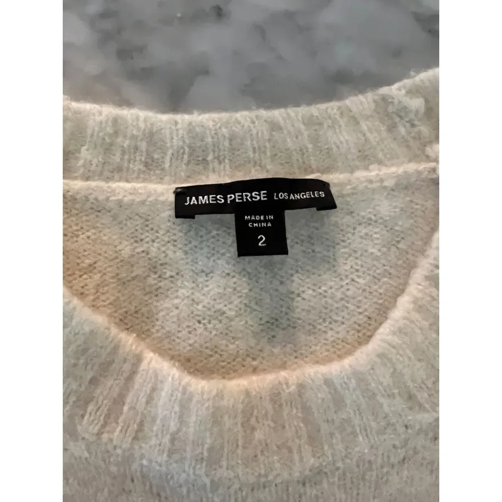 $495 James Perse 100% Cashmere Knit Ivory Crew Neck Sweater Medium JP 2 Pullover - Picture 3 of 9